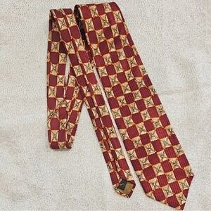 Robert Talbott Red and Gold Silk Tie Geometric Pattern